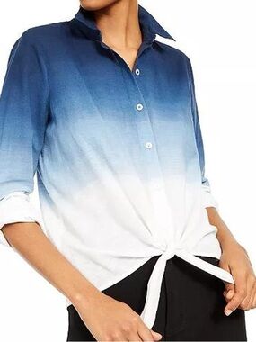 INC International Concepts Blue to White Ombre Tie-Front Button Down Shirt